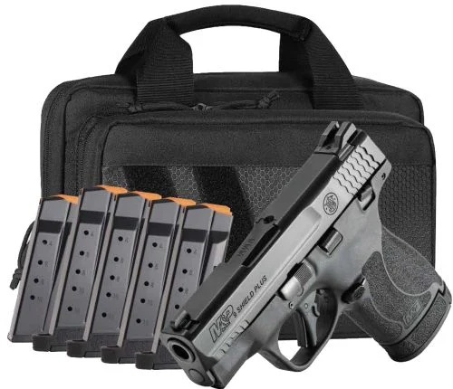 Smith & Wesson M&P9 Shield Plus 9mm Micro Compact Black Pistol Bundle with Savior Specialist Bag and 6 Magazines